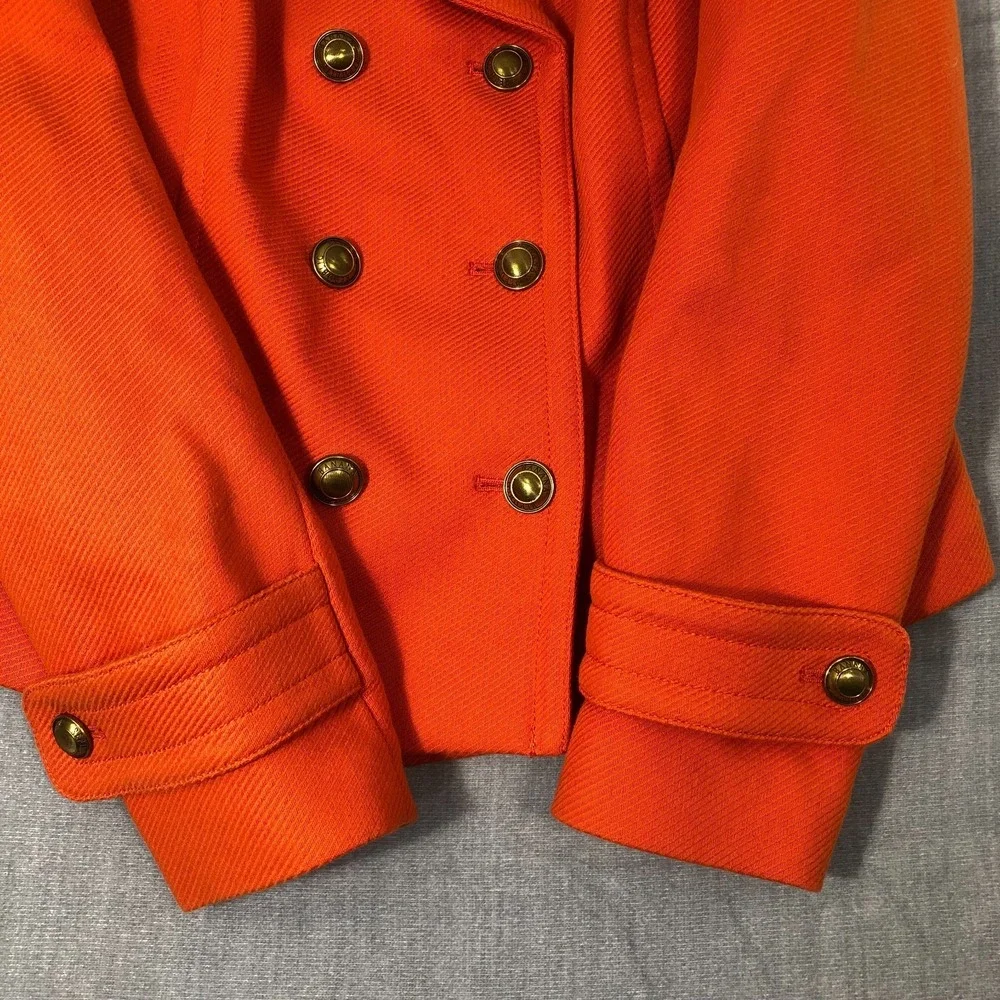 Banana Republic Jacket Women Small Orange Double Breasted Pea Coat Gold Buttons